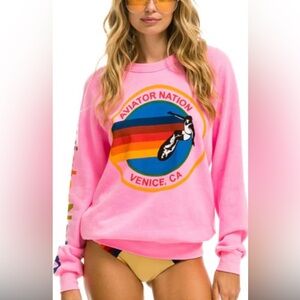 Aviator Nation Venice Pink Relaxed Fit Crewneck Sweatshirt S